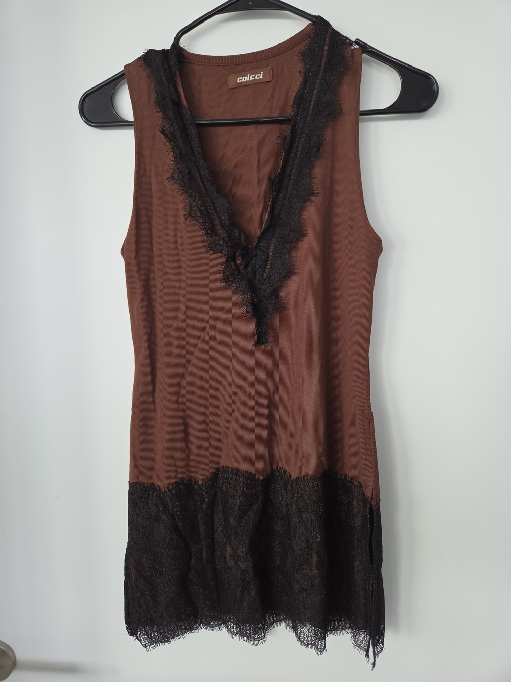 Colcci Brown & Black Lace Trim Sleeveless Blouse